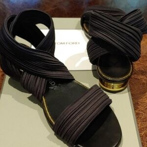 Tom Ford Black & Gold Criss-Cross Strappy Sandals